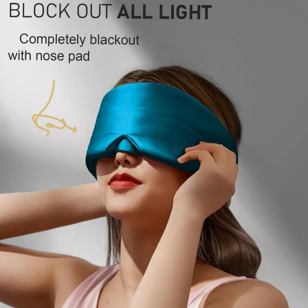 Pure Silk NWT Mulberry Silk Padded Sleep Mask Adjustable Strap In Peacock Blue